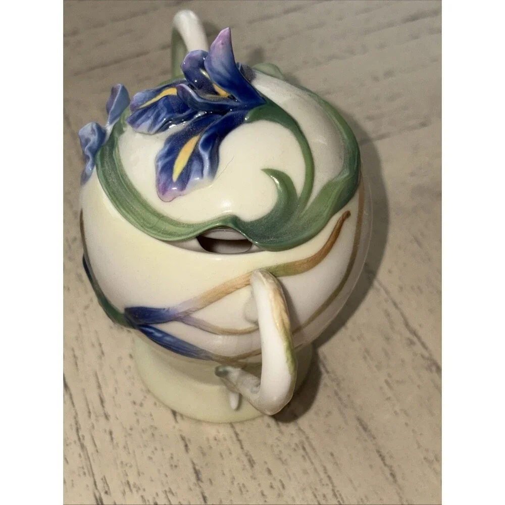 Franz Porcelain Hummingbird Sugar Jar Bowl & CREAMER Floral Design Beautiful!